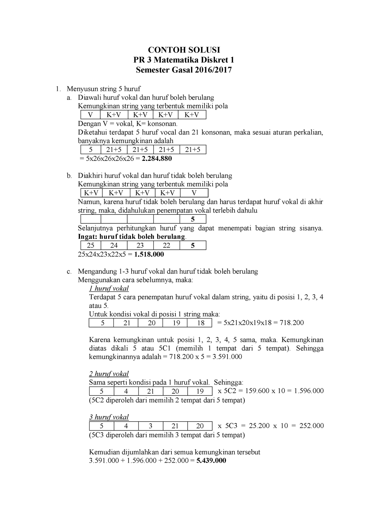 Assignment 3 Mathematical Discreet 2016, Solution - CONTOH SOLUSI PR 3 ...