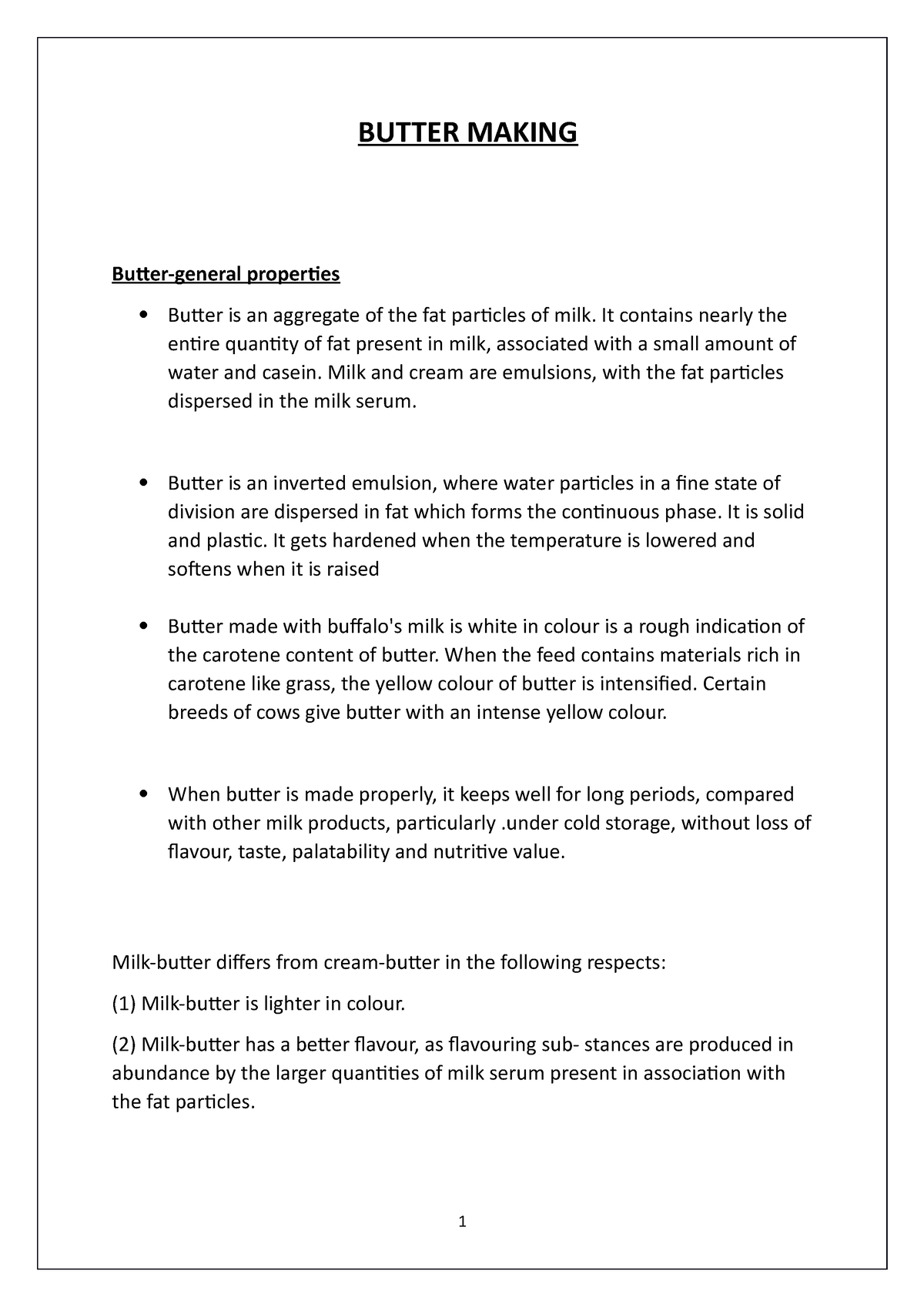 Butter Making Lecture notes 89 BUTTER MAKING Buttergeneral