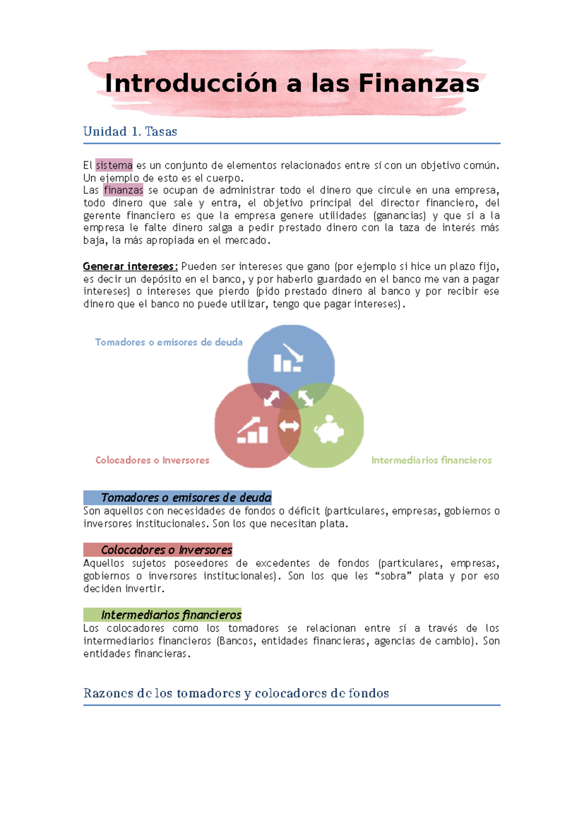 Introducción a las Finanzas - Introducción a las Finanzas Unidad 1 ...