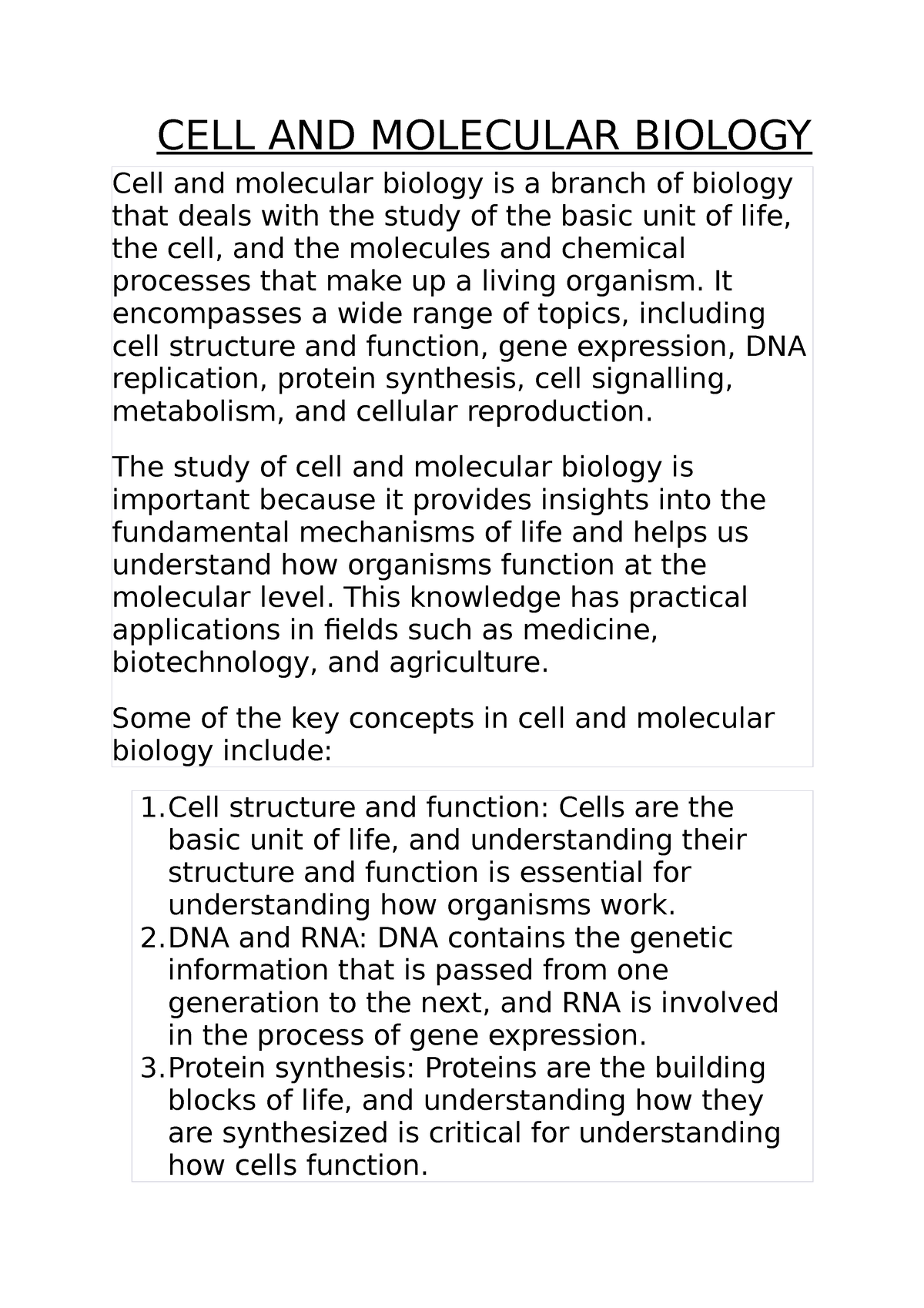 CELL AND Molecular Biology - CELL AND MOLECULAR BIOLOGY Cell And ...