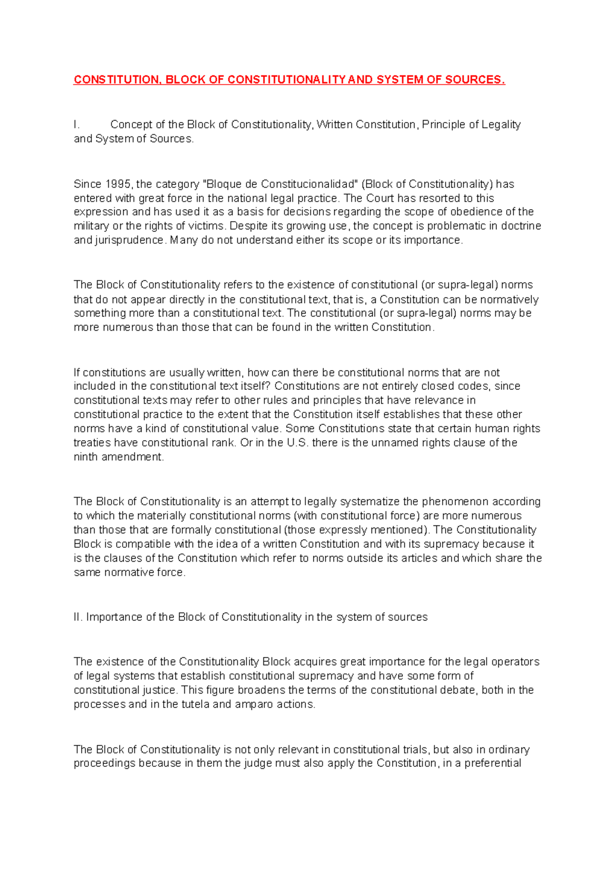 Constitution, Block OF Constitutionality AND System OF Sources. 5 ...
