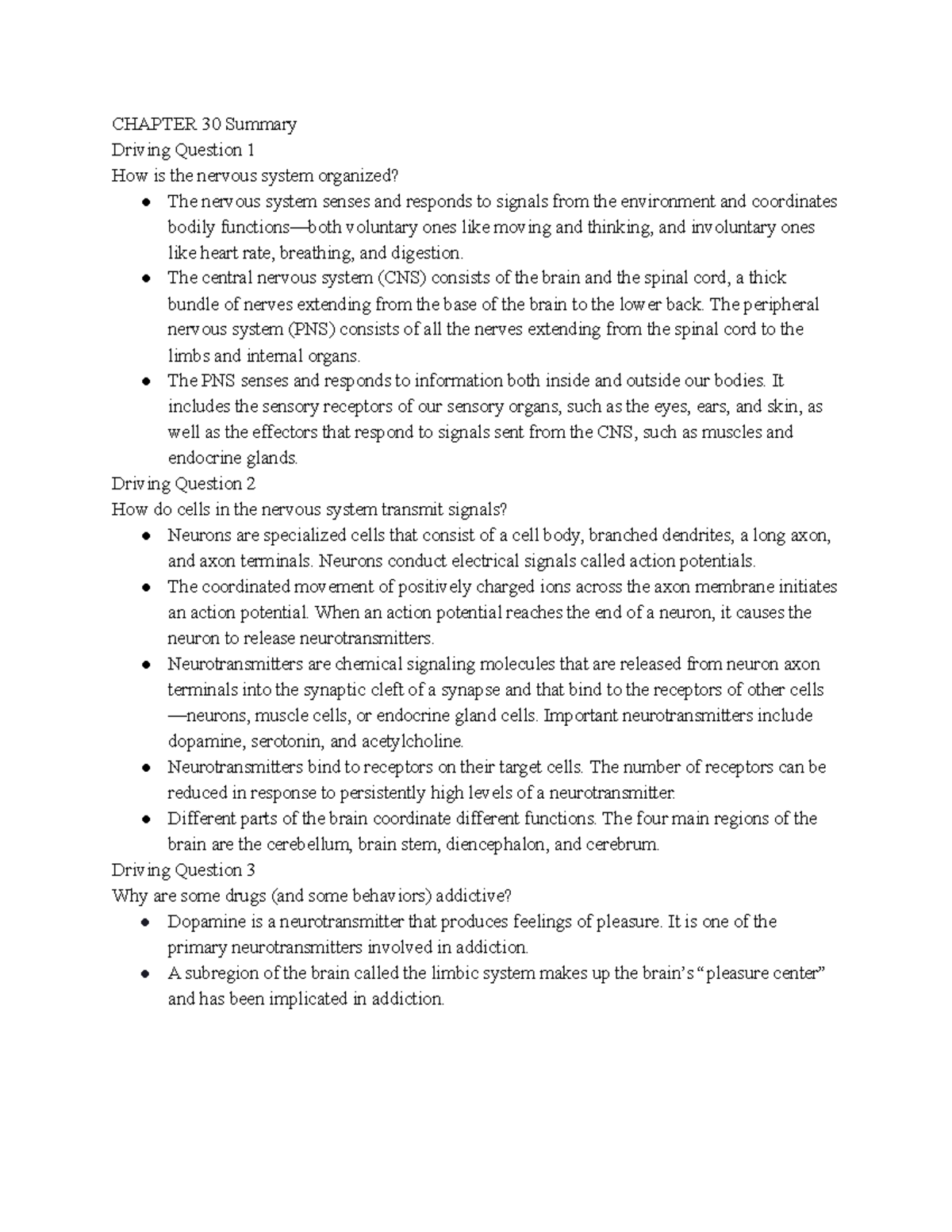 Bio 1409 Chapter 30 Summary CHAPTER 30 Summary Driving Question 1