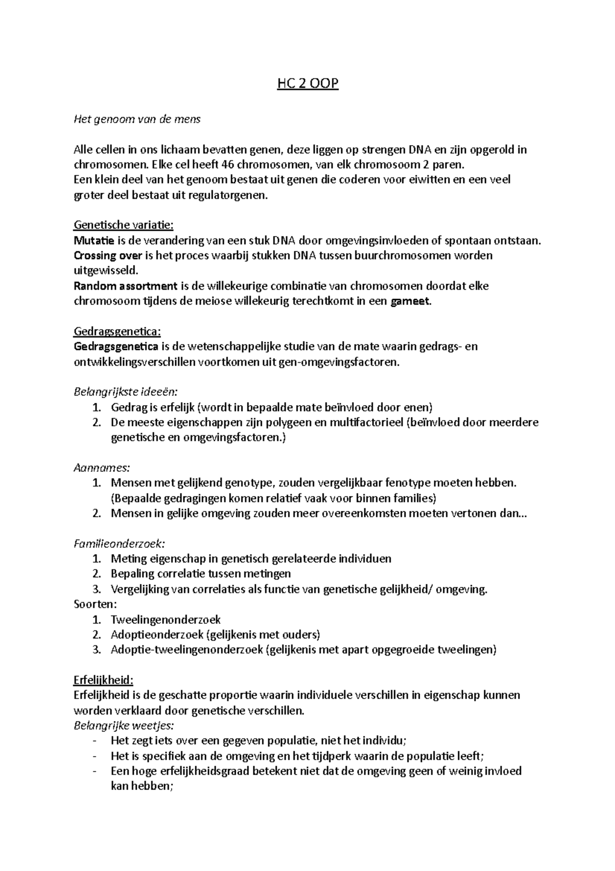 HC 2 Ontwikkelings En Onderwijspsychologie OOP - HC 2 OOP Het Genoom ...