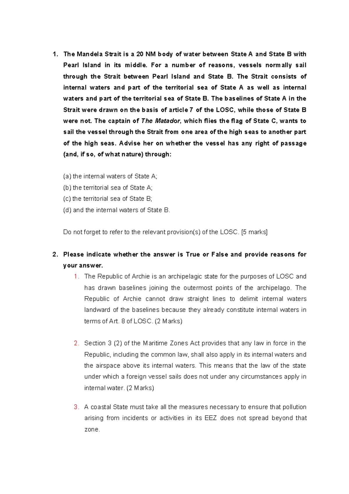 Revision Questions - The Mandela Strait Is A 20 NM Body Of Water ...