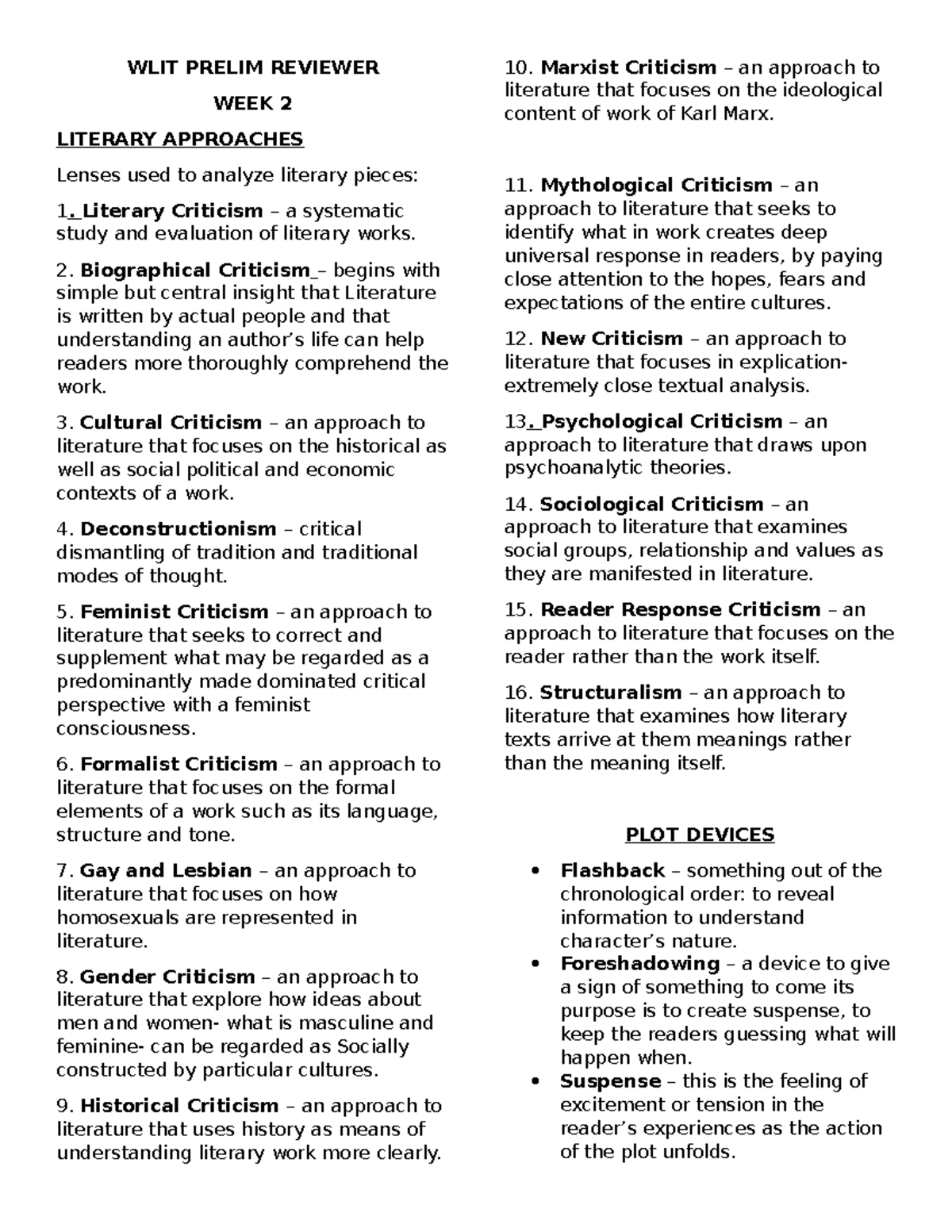 WLIT Prelim Reviewer 4 YB 1 - WLIT PRELIM REVIEWER WEEK 2 LITERARY ...