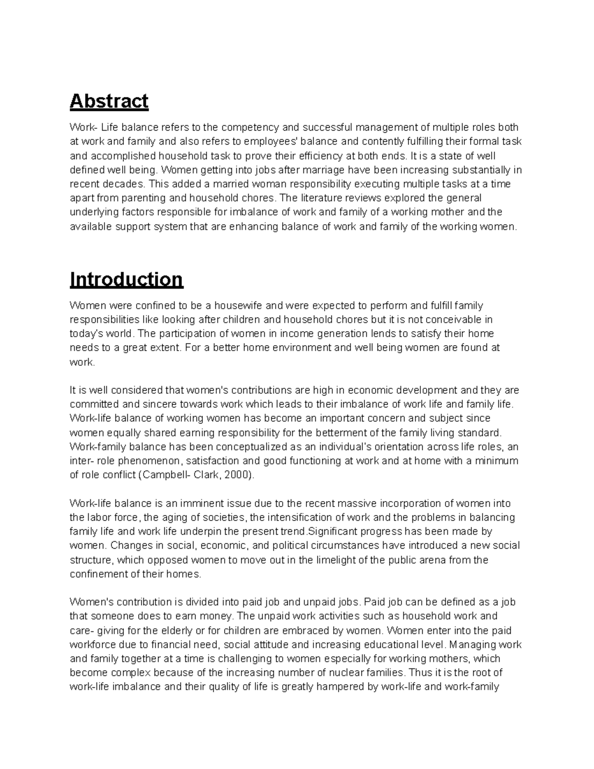 Work-Life Balance Of Working Women An Overview - Abstract Work- Life ...