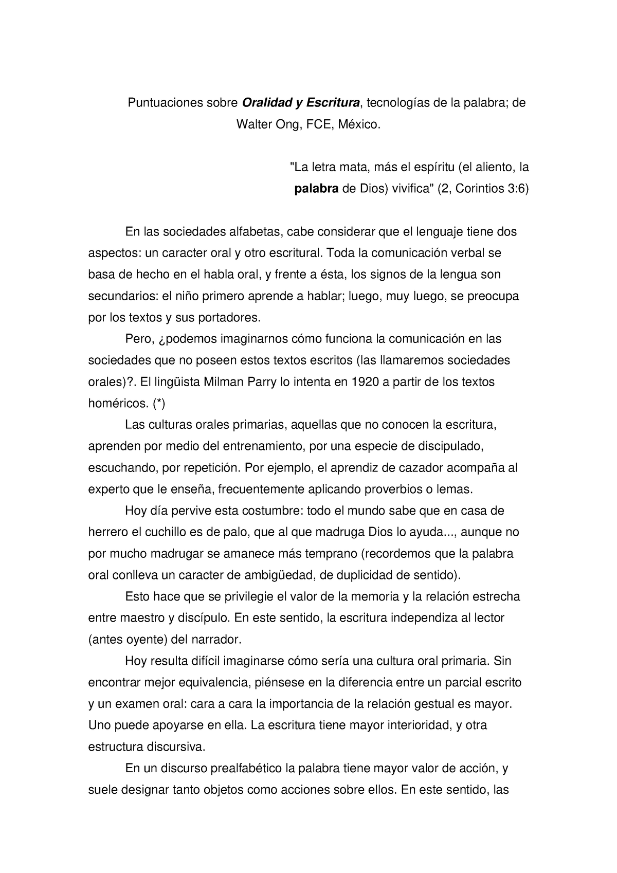 04. B. Puntualizaciones Sobre Oralidad Y Escritura De Walter Ong ...