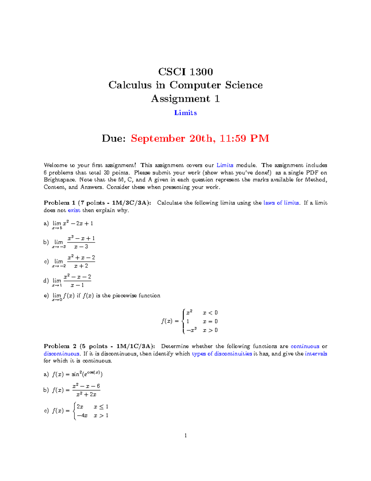 Assignment 1 - CSCI 1300 Calculus in Computer Science Assignment 1 ...