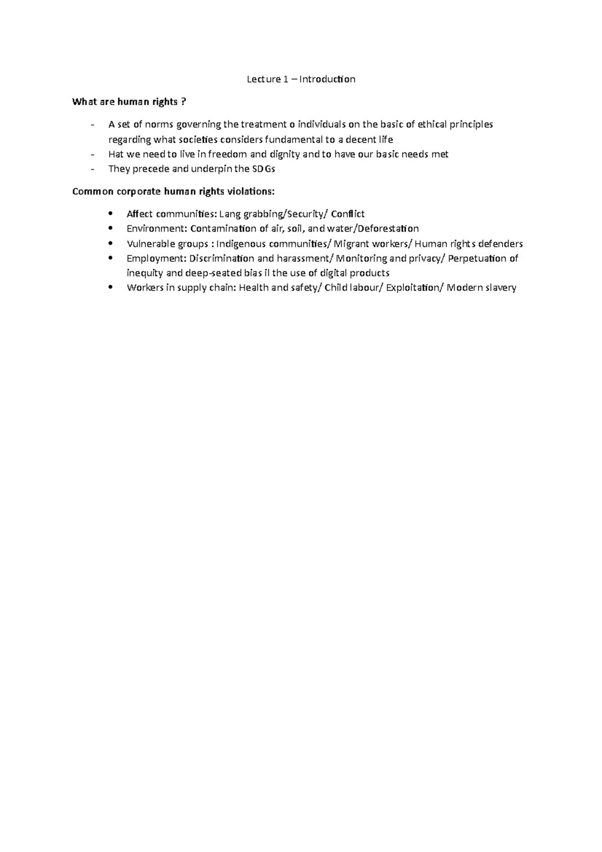 HR 1 - human rights - Lecture 1 – Introduction What are human rights? A ...