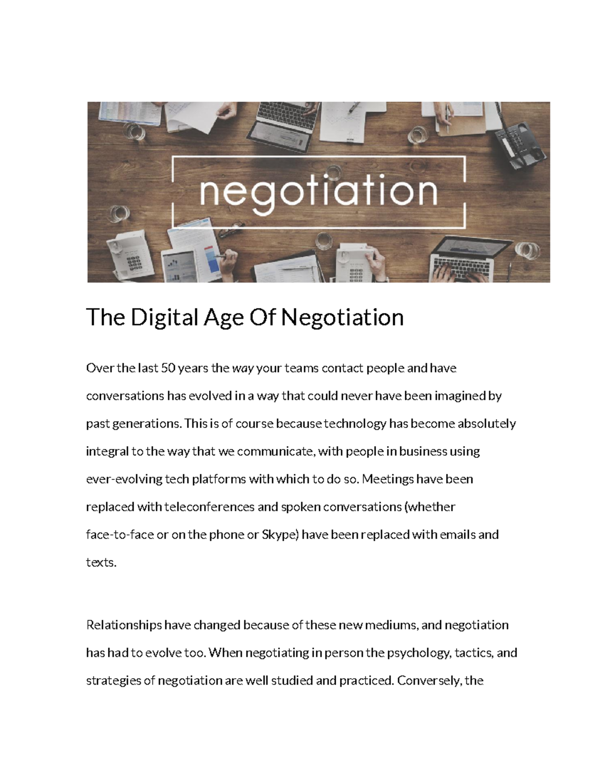 The Digital Age Of Negotiation - The Digital Age Of Negotiation ...