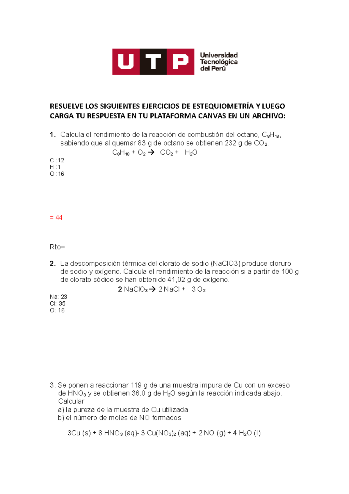 Estequiometría - RESUELVE LOS SIGUIENTES EJERCICIOS DE ESTEQUIOMETRÍA Y ...