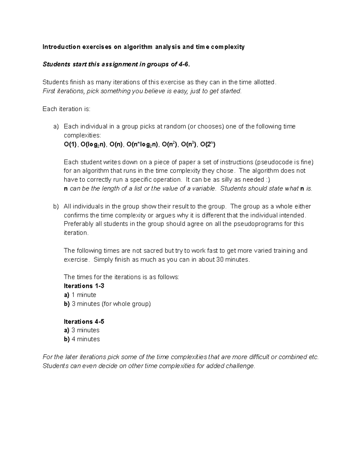 2. Warm-up exercise - Introduction exercises on algorithm analysis and ...
