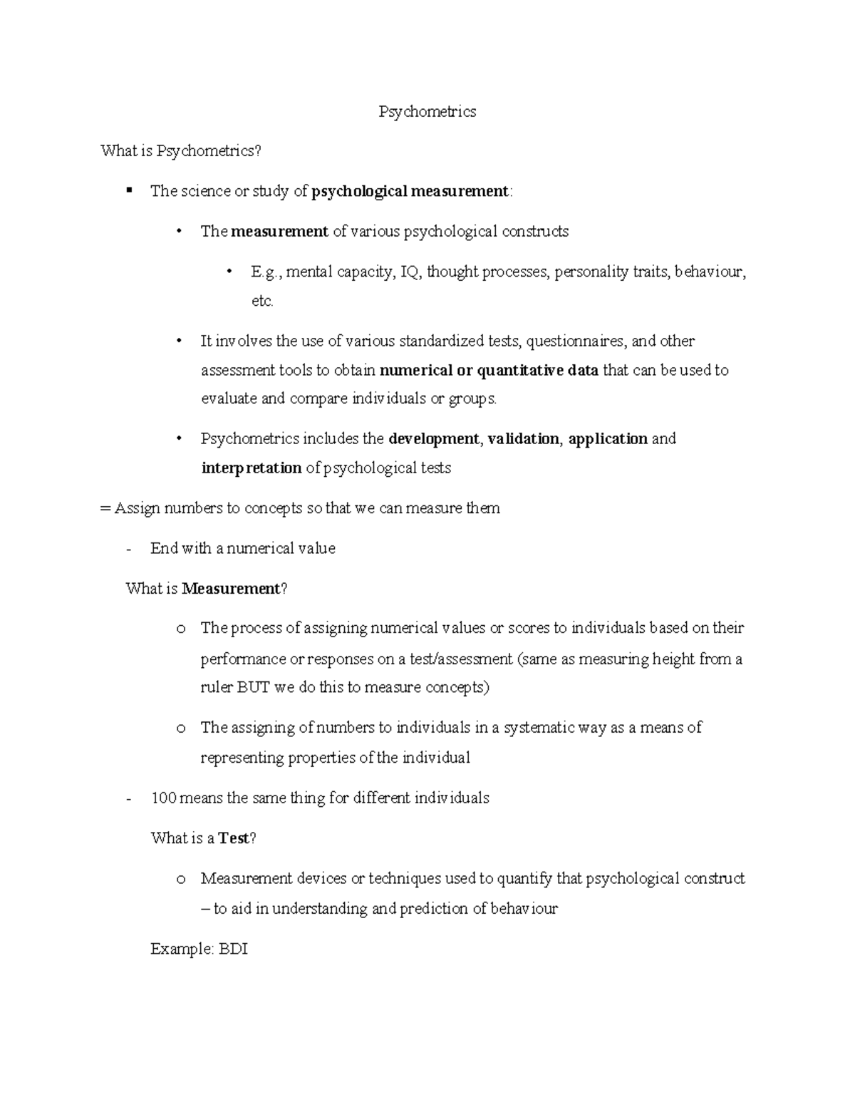 Psychometrics - Lecture notes - Psychometrics What is Psychometrics ...