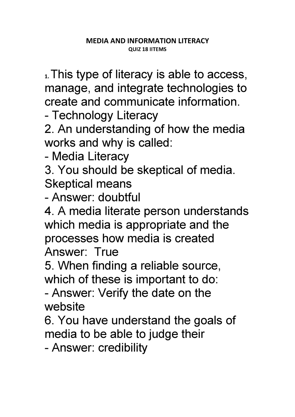 media and information literacy essay questions