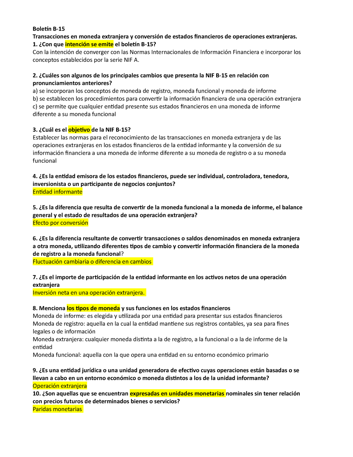 Preguntas NIF B-15 NORMAS INTERNACIONALES - **Boletín B- Transacciones ...