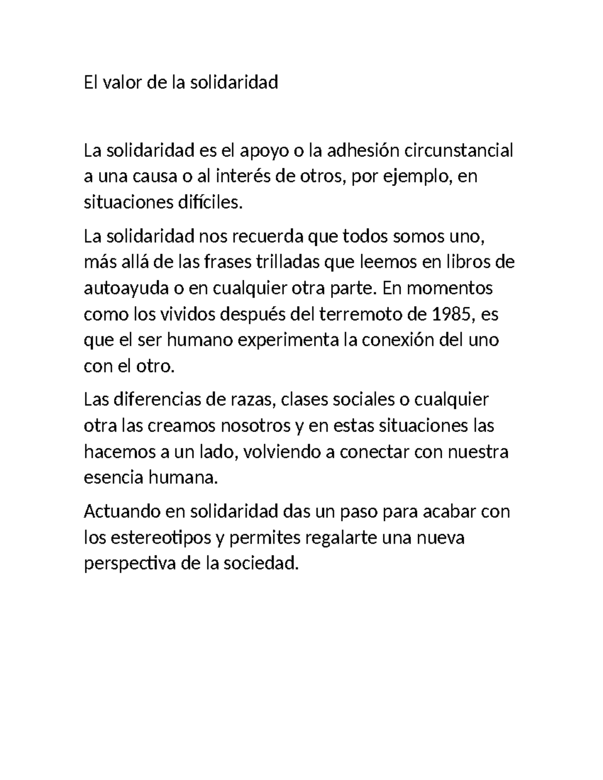 El valor de la solidaridad - La solidaridad nos recuerda que todos ...