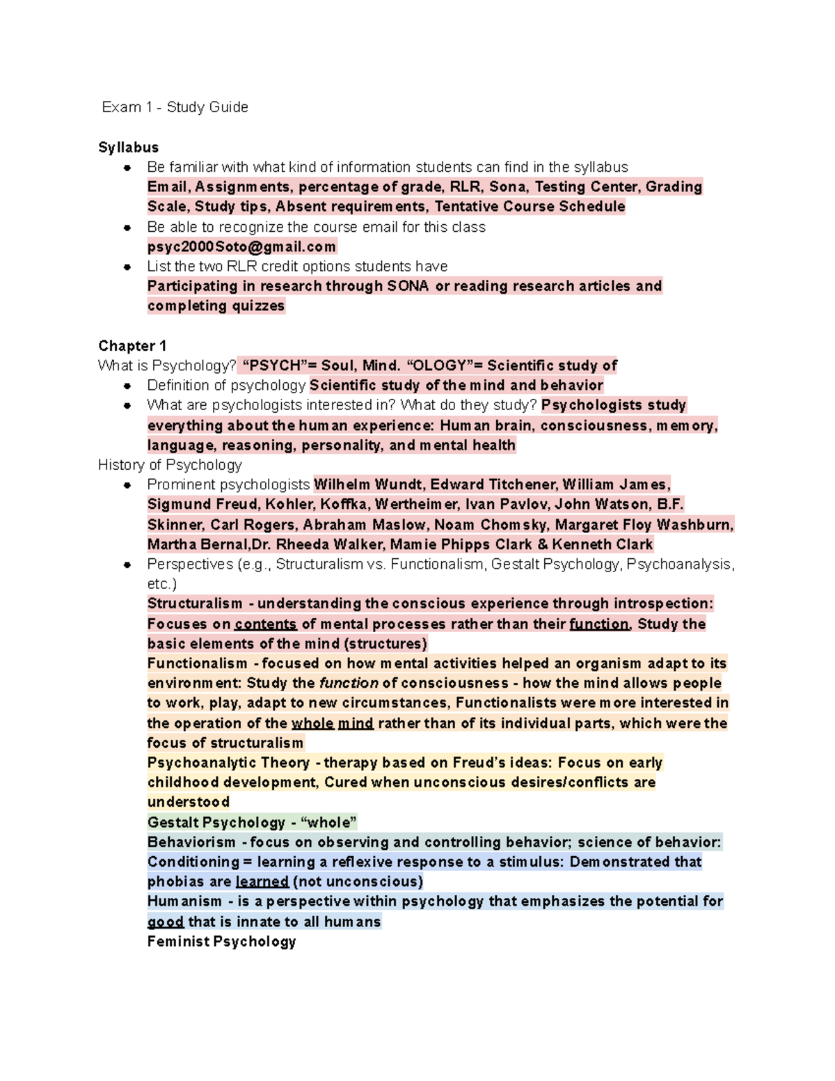 Exam 1 - Study Guide - this is psychology 2000 - Exam 1 - Study Guide ...