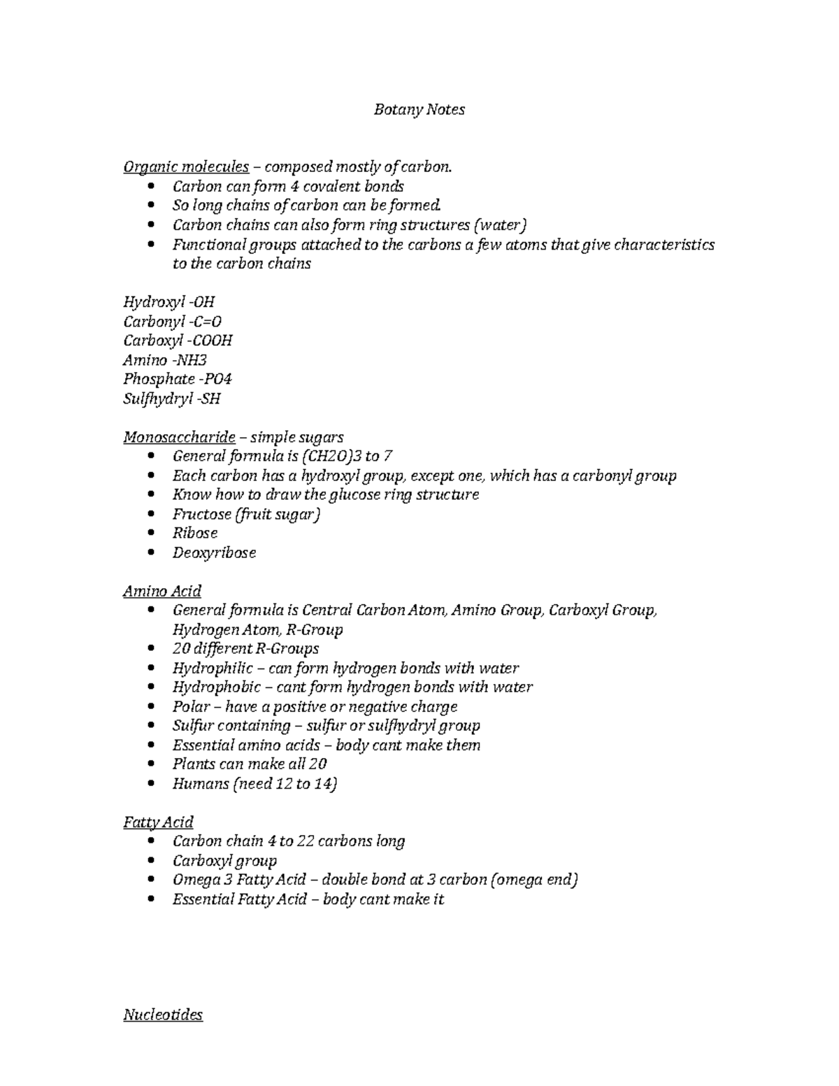 Botany Notes - Botany Notes Organic molecules – composed mostly of ...