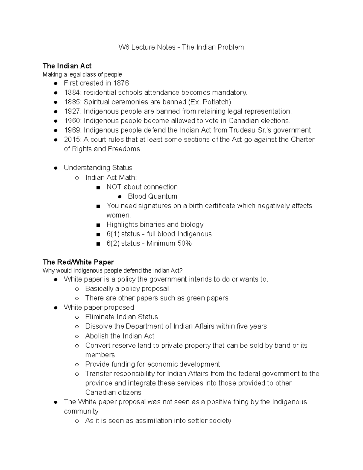 W6 - The Indian Problem - Class notes, lectures, mandatory and optional ...
