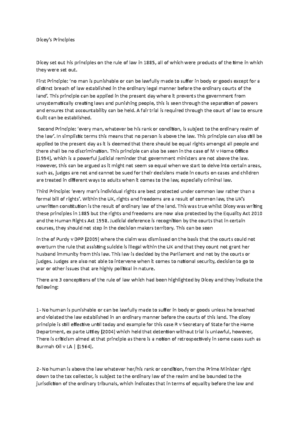 Dicey's Principles Summary 2021 2020 Dicey’s Principles Dicey set out