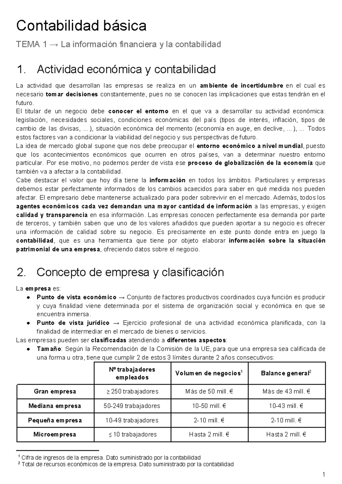 Contabilidad básica, resumen - Contabilidad básica TEMA 1 → La ...