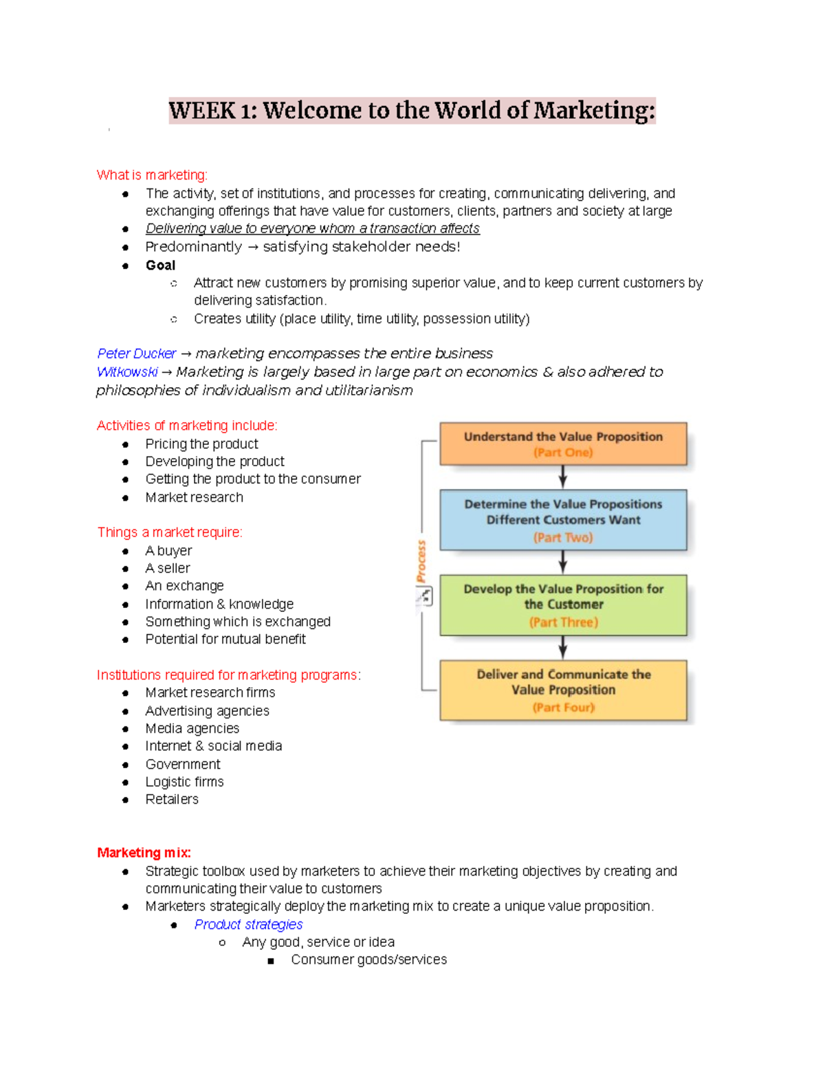 MKTG1001 - Lecture Notes - WEEK 1: Welcome to the World of Marketing ...
