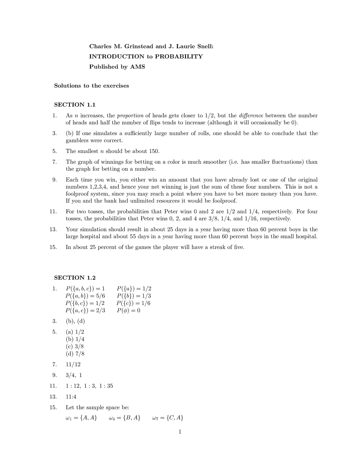 Introduction To Probability Solutions Ma - Charles M. Grinstead And J ...