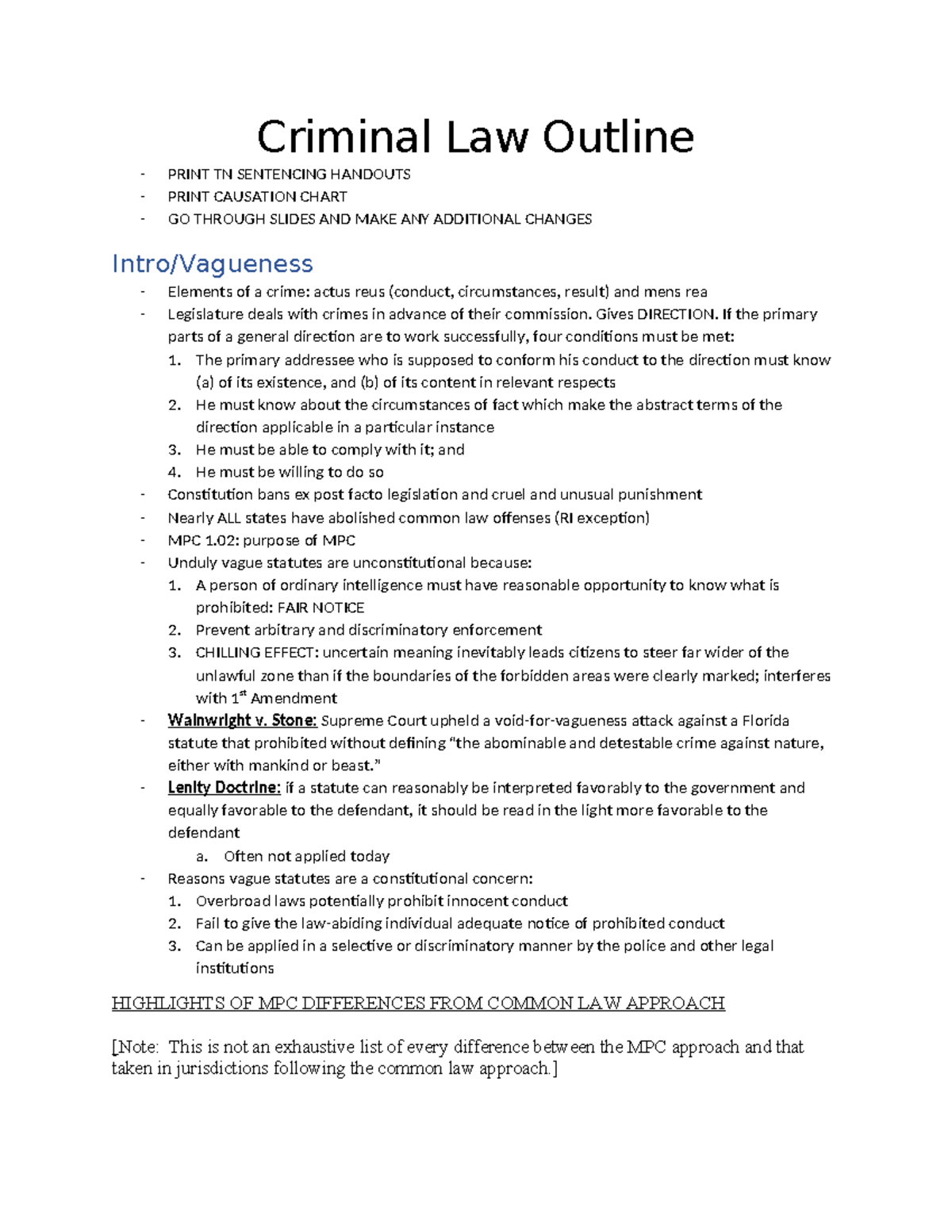 Criminal Law Outline - Criminal Law Outline PRINT TN SENTENCING ...