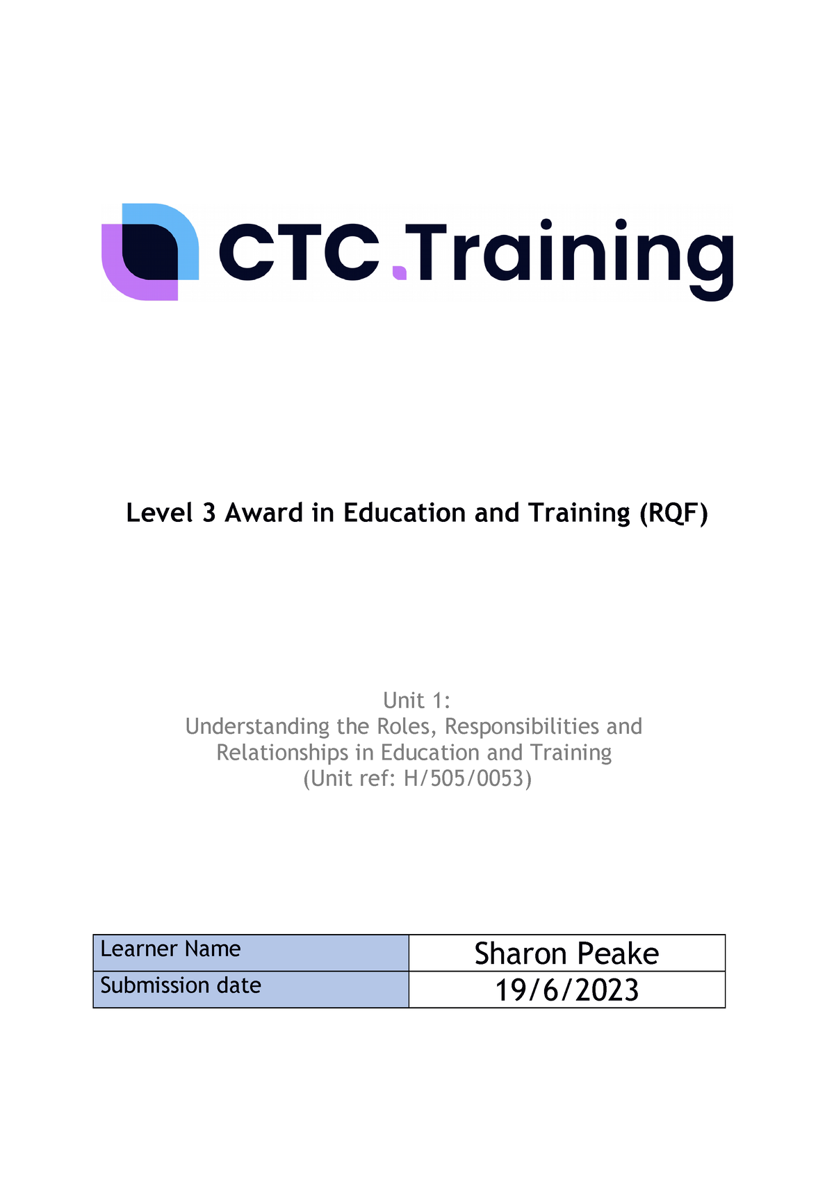 L3aet Unit 1 V2 Teaching Qualification Level 3 Award In Education And Training Rqf Unit 1 