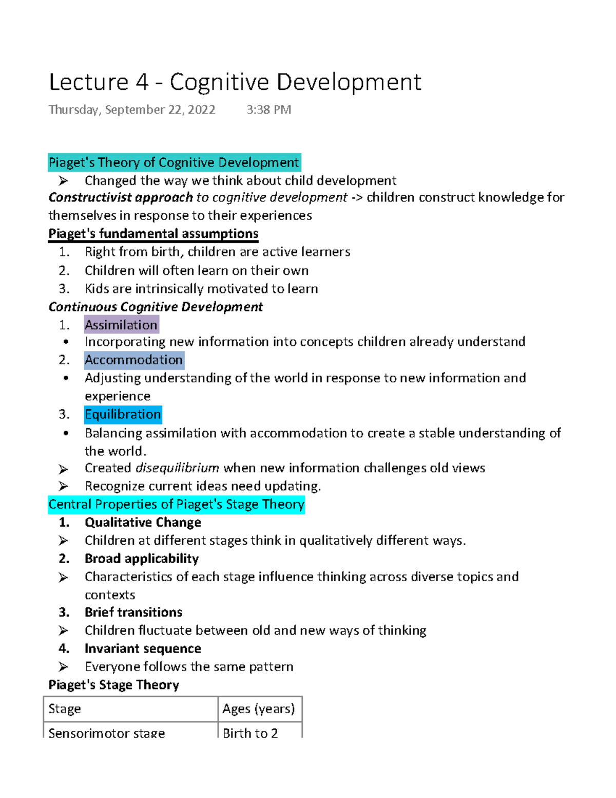 Lecture 4 - Cognitive Development - Piaget's Theory of Cognitive ...