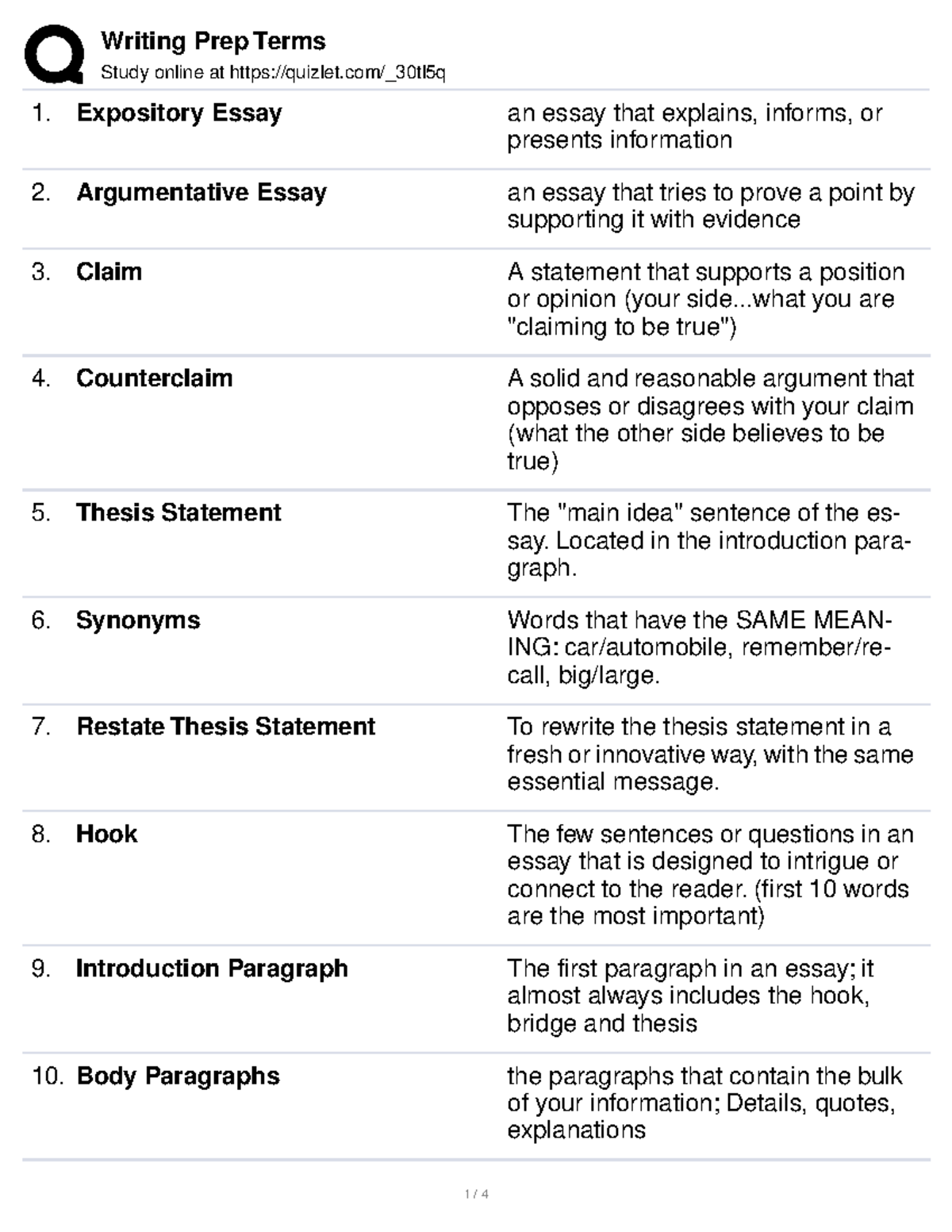 Writing Prep Terms - Lecture Notes - Study online at quizlet/_30tl5q ...