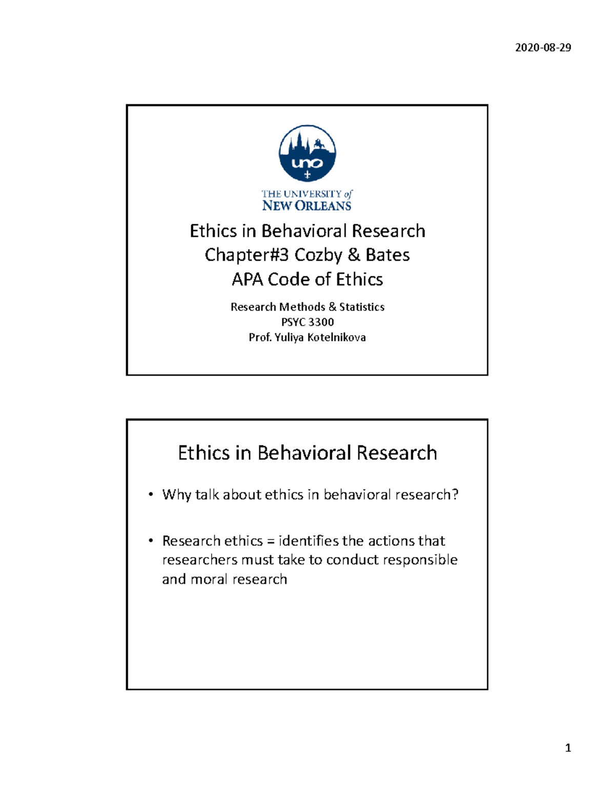 Lecture#7 Ethics In Behavioral Research - Ethics In Behavioral Research ...