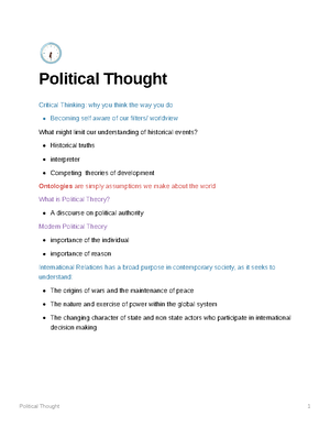 Political Analysis - Notes on lectures - Political Analysis 1 ♦ ...
