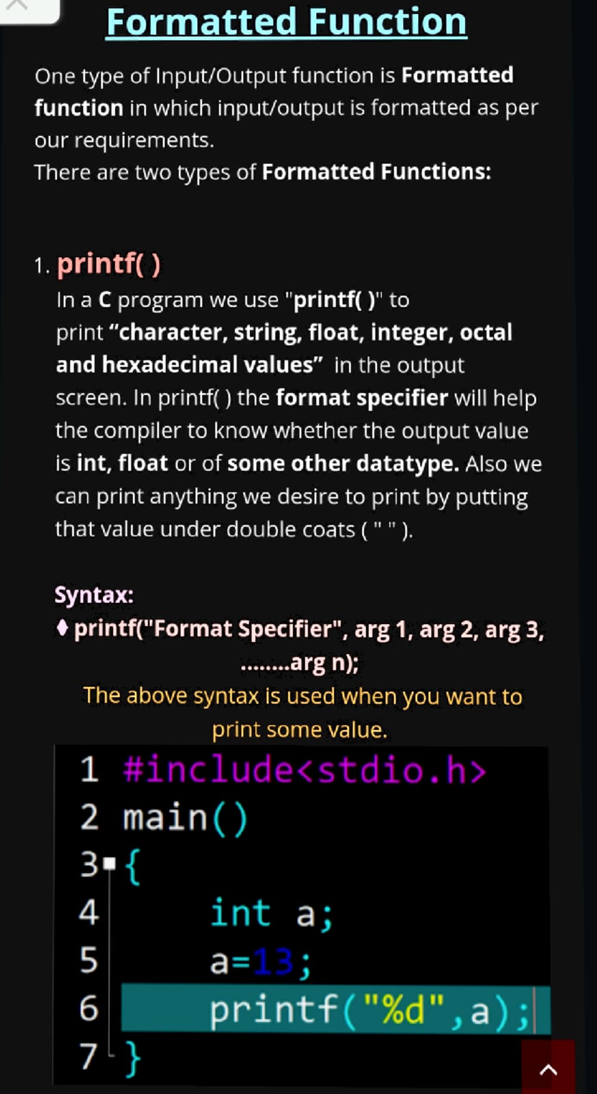 Input output functions - Formatted Function One type of Input/Output ...
