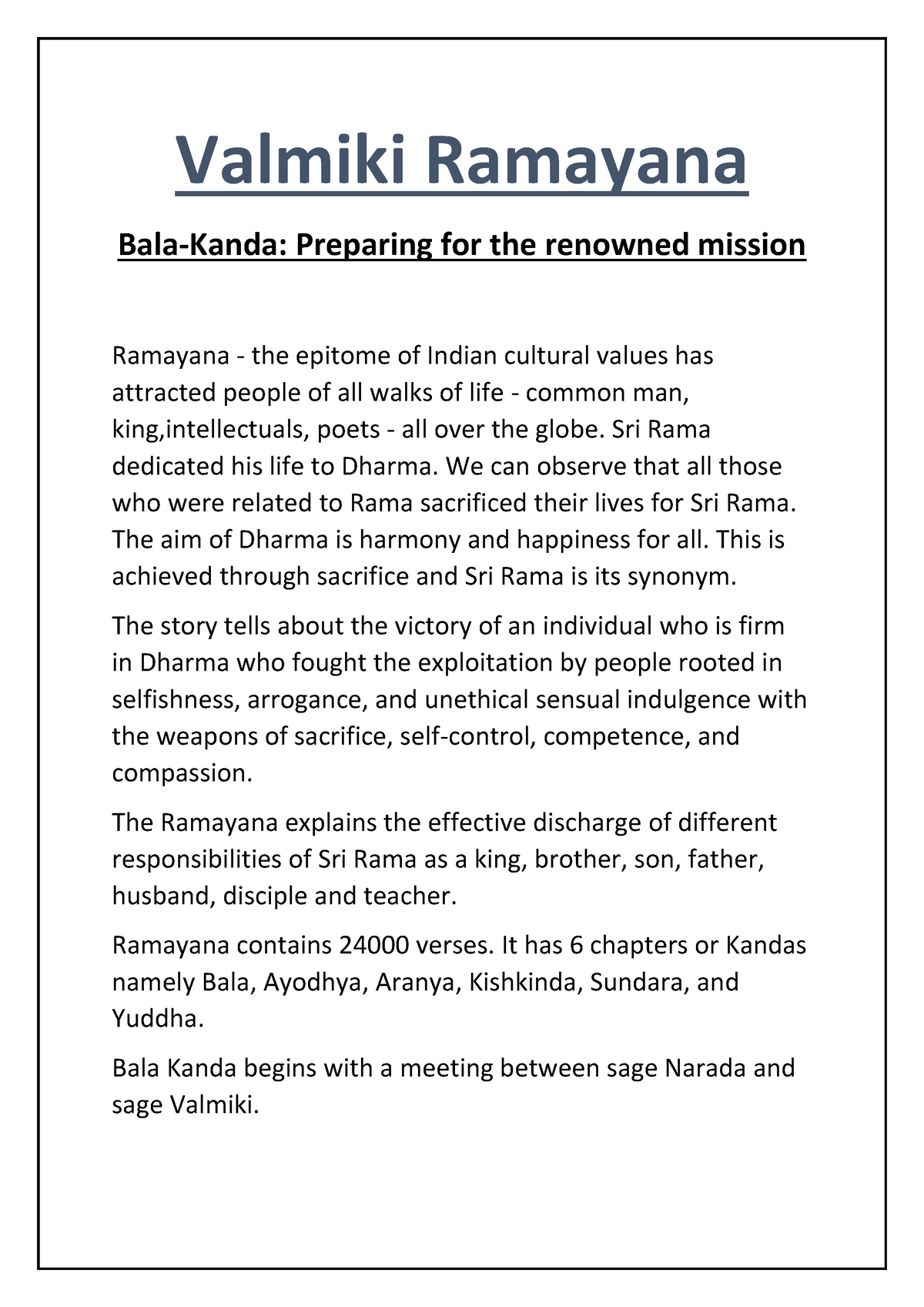 Bala Kanda - It Describes The Story Of Ramayana. - Valmiki Ramayana ...