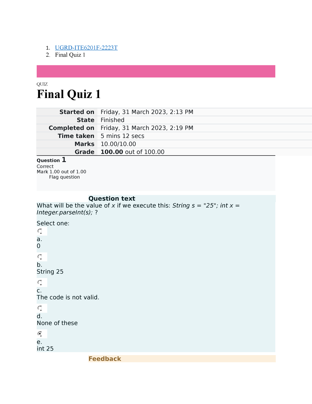 UGRD-ITE6201F Computer Programming 2 Final Quiz 1 - 1. UGRD-ITE6201F ...