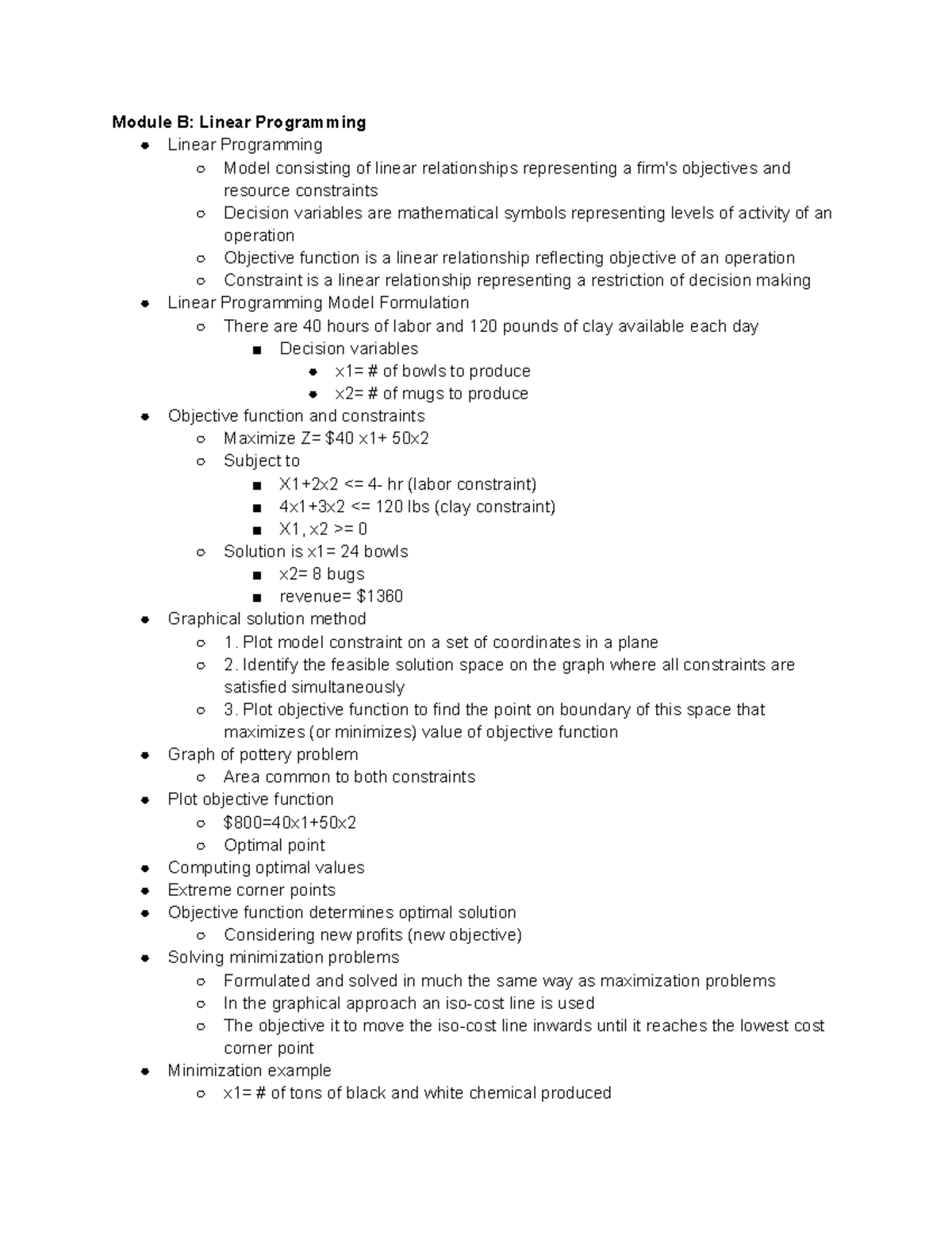 OPIM 3104 Notes - Test 3 - Module B: Linear Programming Linear ...