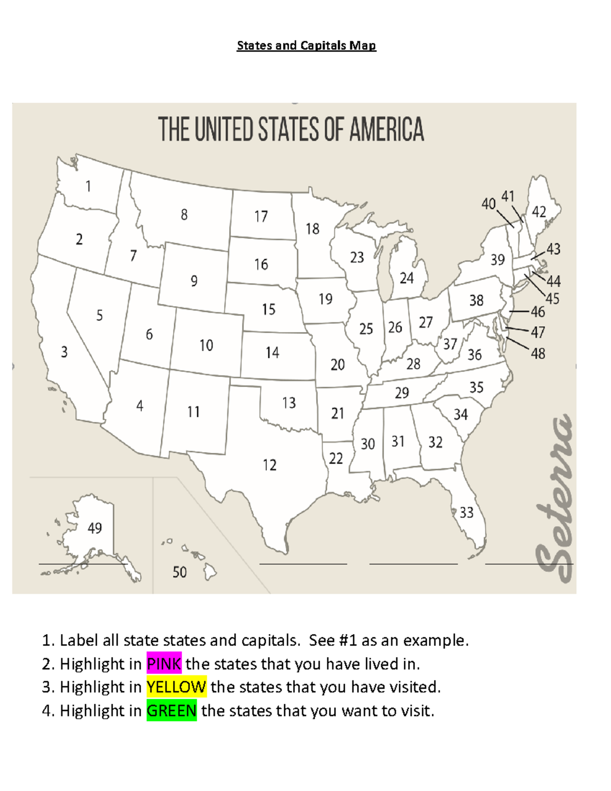 US Map states-capitals-1 Deriks - States and Capitals Map 1. Label all ...