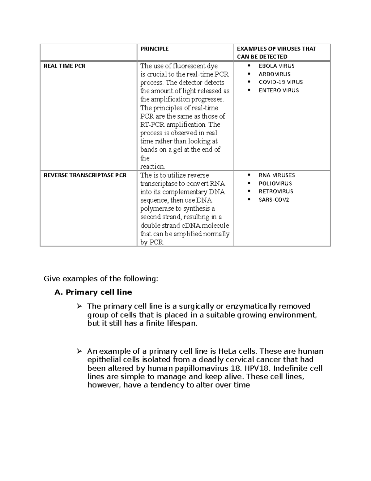 MYCVARCPCR Sample Question PRINCIPLE EXAMPLES OF VIRUSES THAT CAN
