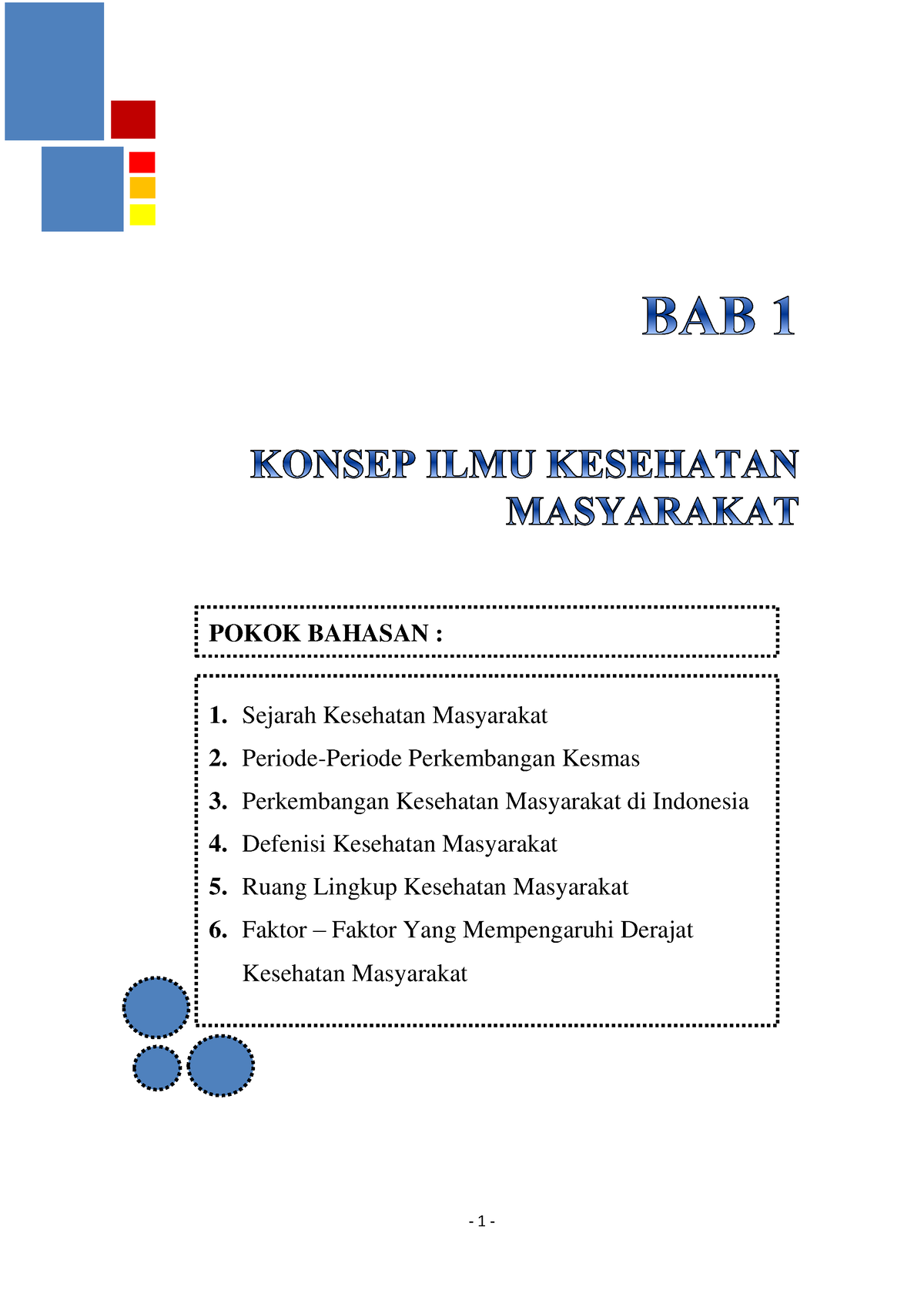 BUKU ILMU Kesehatan Masyarakat-1 - POKOK BAHASAN : 1. Sejarah Kesehatan ...