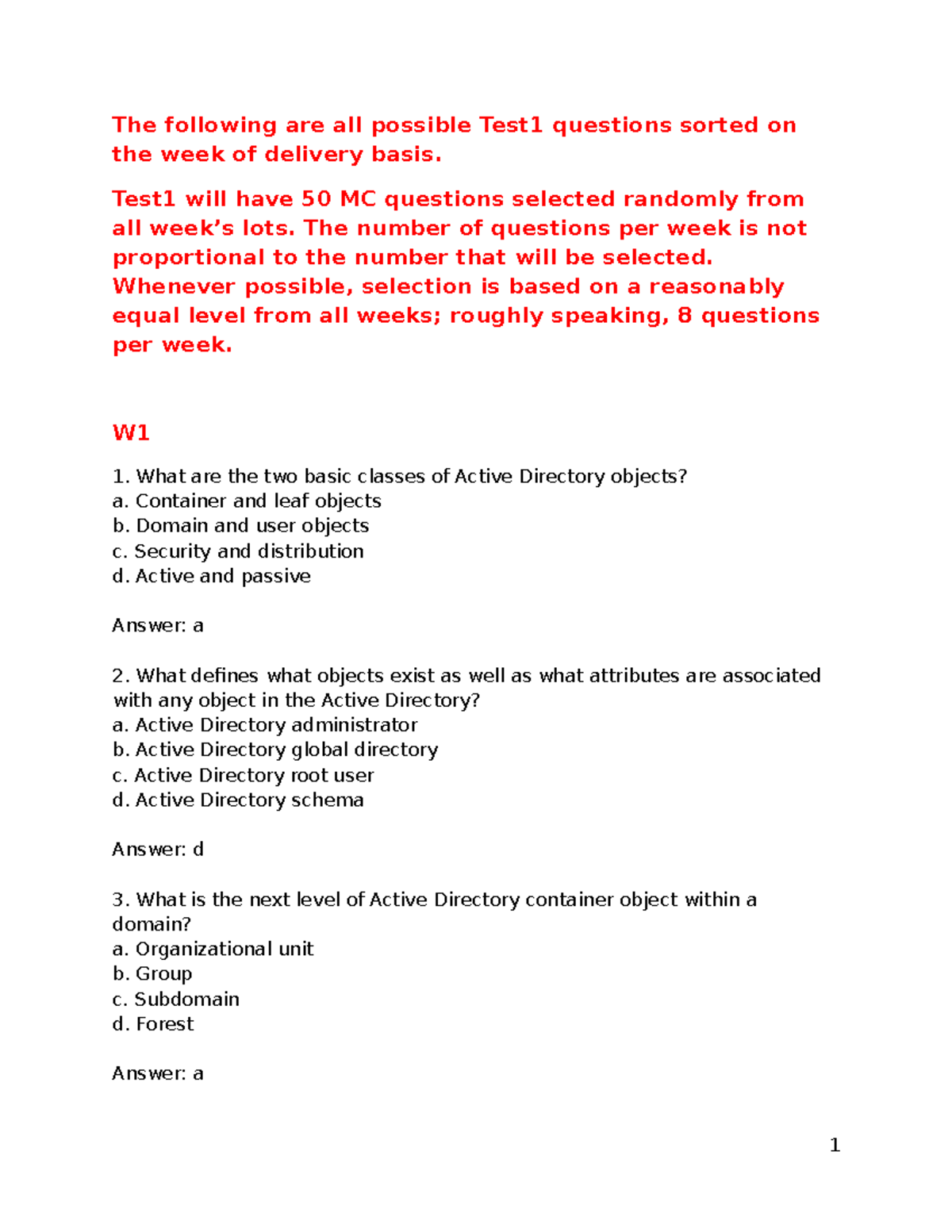 TEST1 Preparation - The following are all possible Test1 questions ...