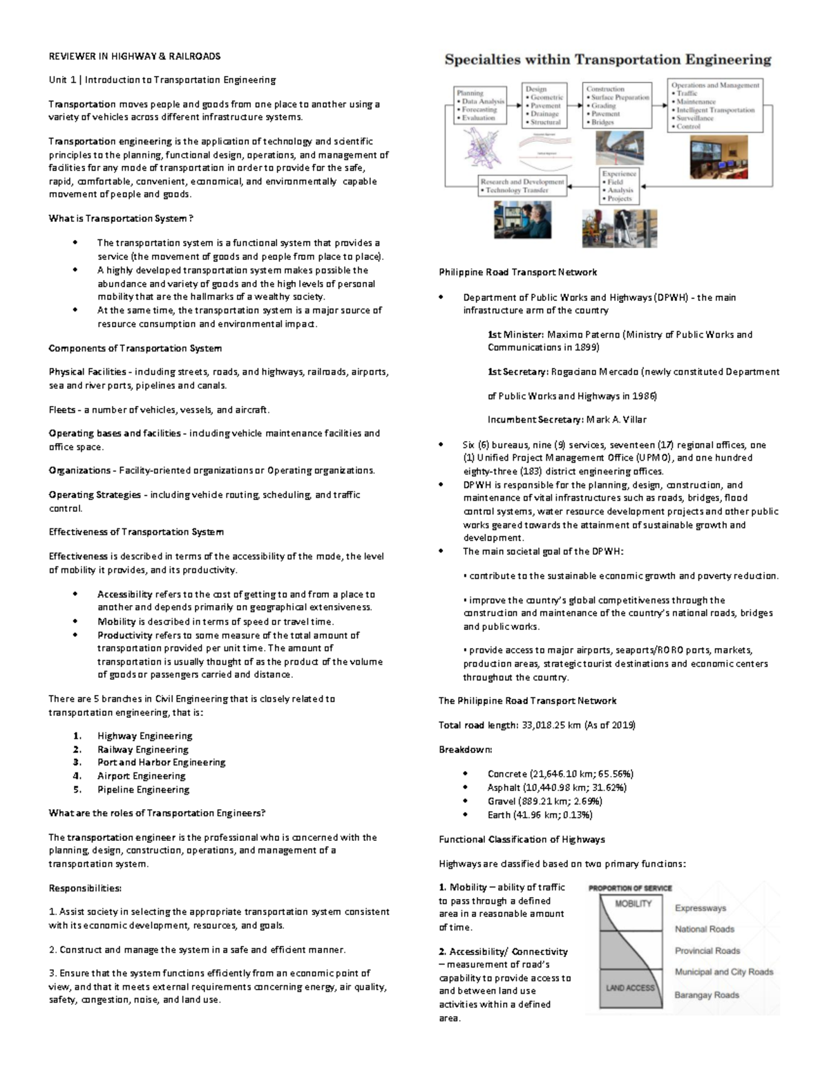 Reviewer-highwayrailroad - REVIEWER IN HIGHWAY & RAILROADS Unit 1 ...