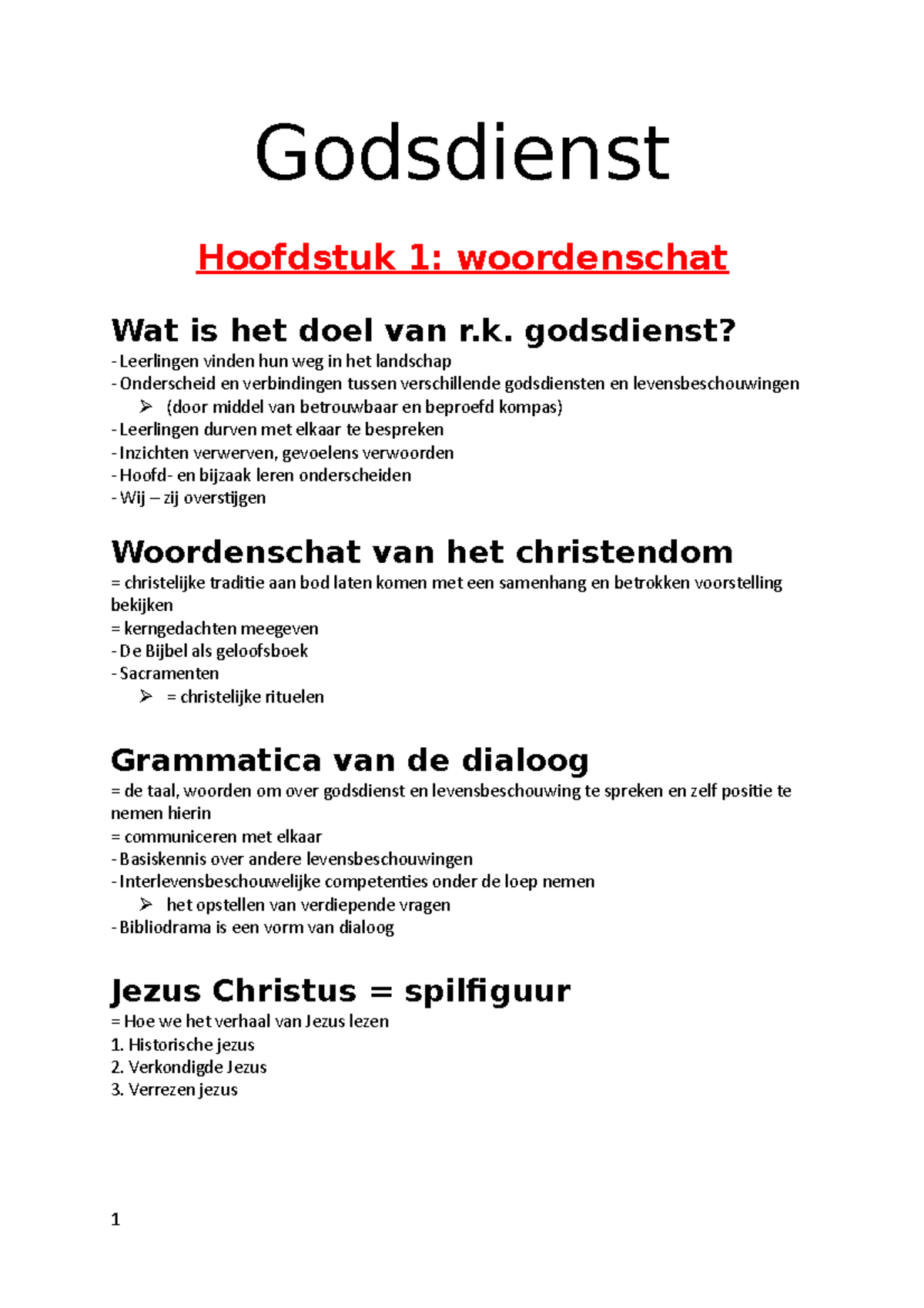 Godsdienst Samenvatting Sem 4 - Godsdienst Hoofdstuk 1: Woordenschat ...