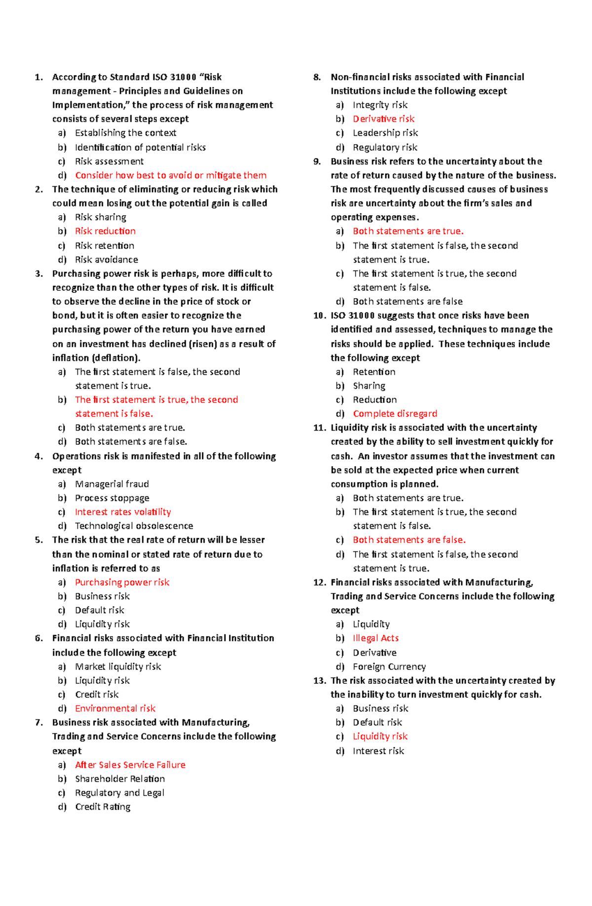 Quiz-4 - Governance and Ethics - 1. According to Standard ISO 31000 ...