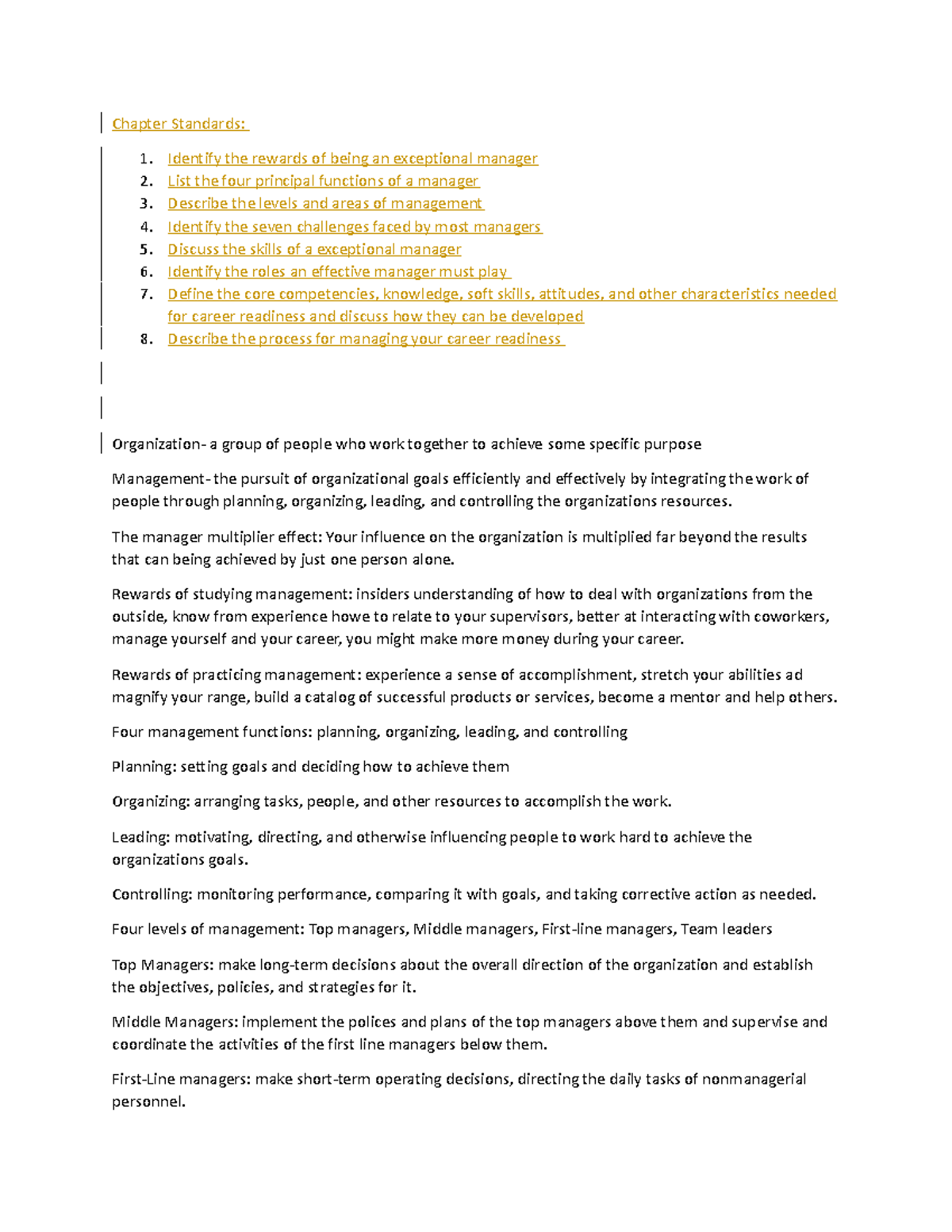 Chapter 1 - Exceptional Manager - Chapter Standards: 1. Identify the ...