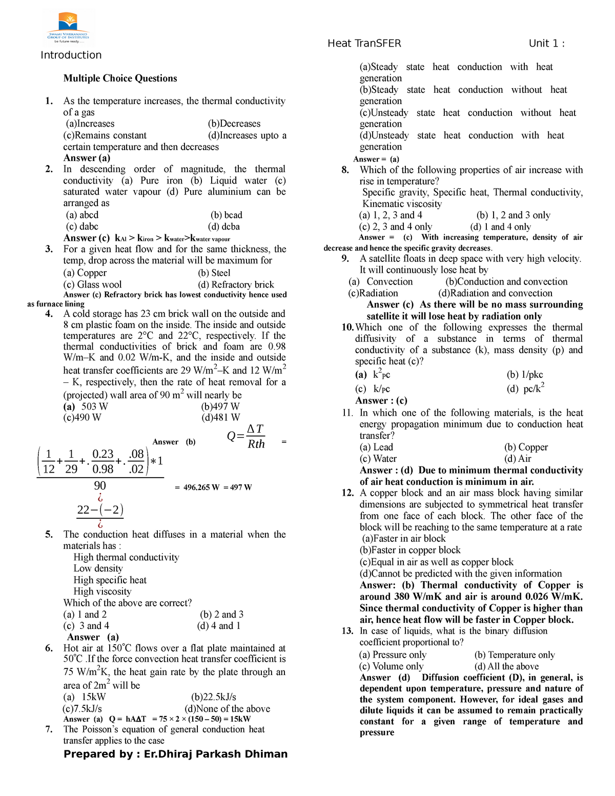 Unit 1 Introduction Mcq Warning Tt More Functions Defined Than Expected Heat Transfer Unit 8588