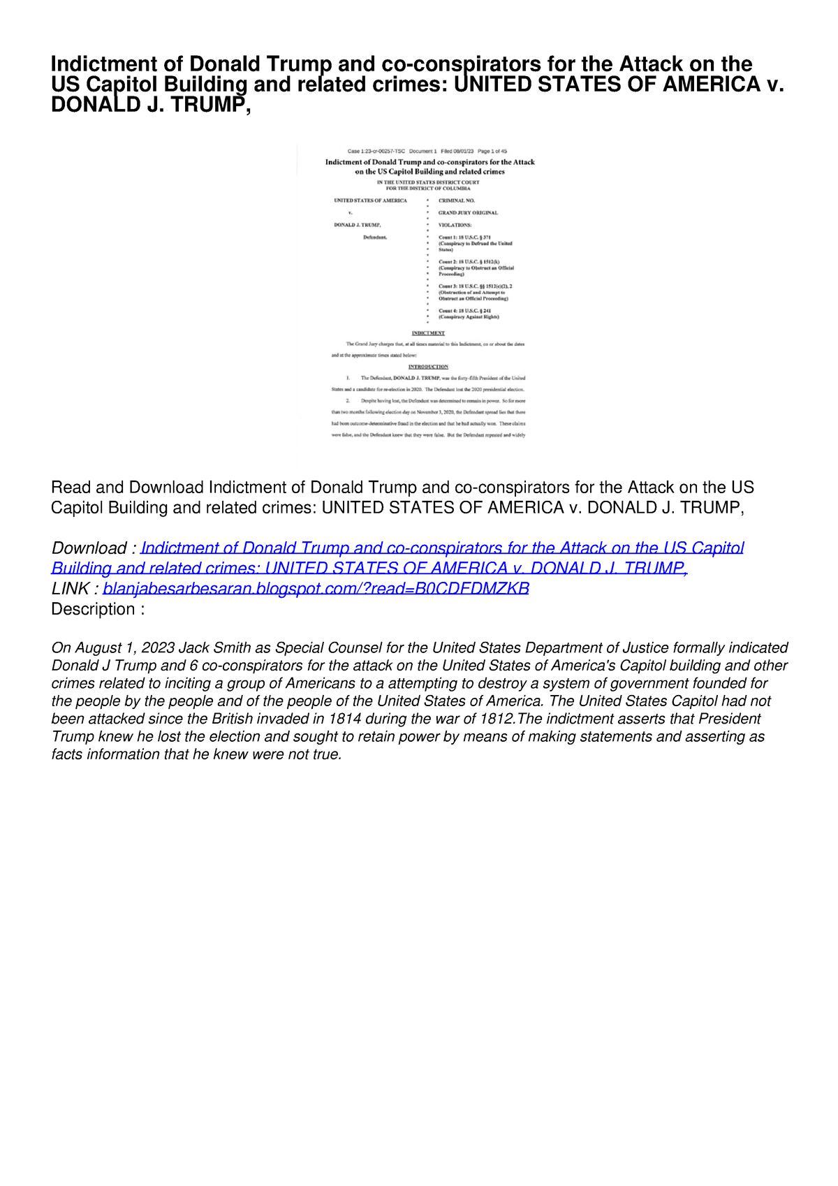 PDF Indictment Of Donald Trump And Co-conspirators For The Attack On ...