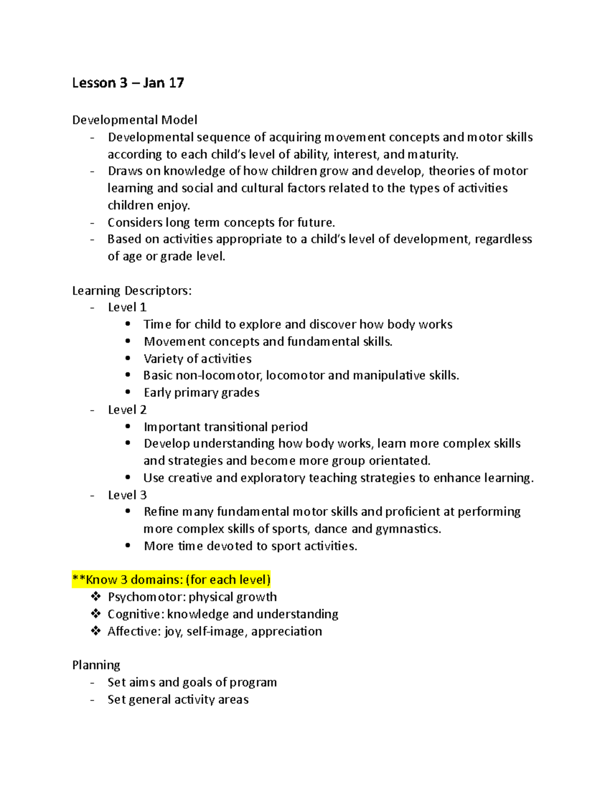 Lesson 3 - Lecture Notes - Lesson 3 – Jan 17 Developmental Model ...
