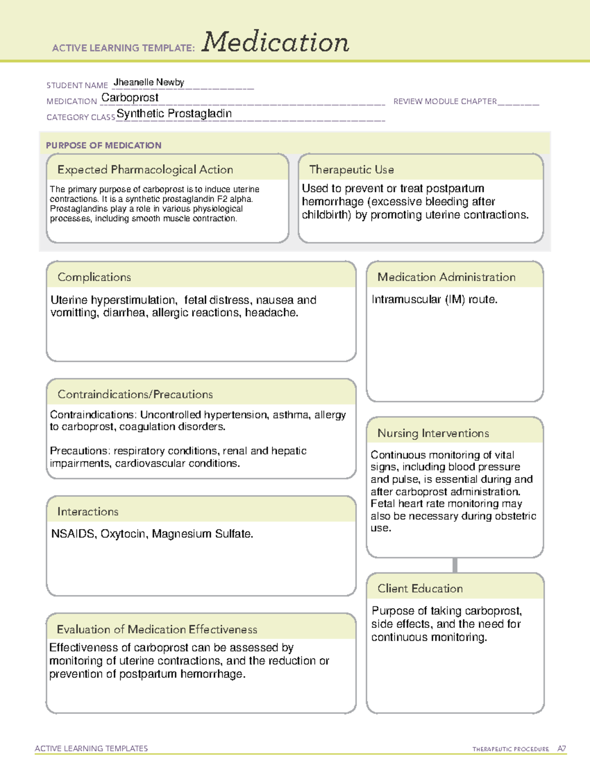 Carboprost and Methergine Medication - ACTIVE LEARNING TEMPLATES ...