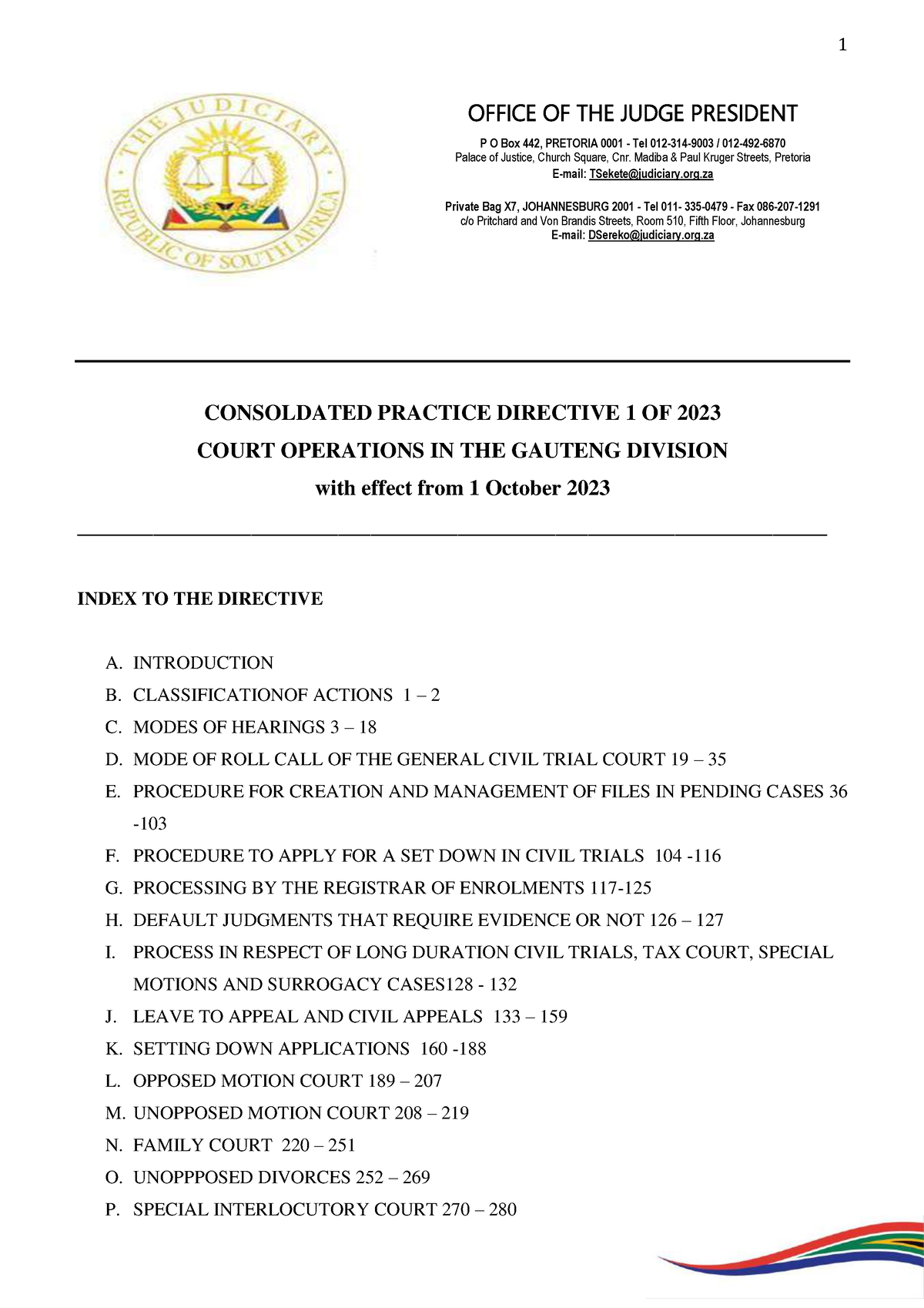 Consolidated Practice Directive 1 of 2023 CONSOLDATED PRACTICE